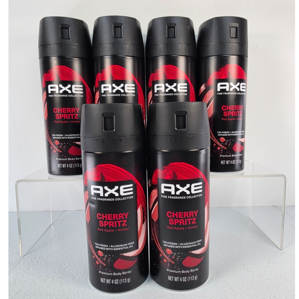 6 Pack Axe Fine Fragrance Collection Cherry Spritz Body Spray 4oz Aluminum Free